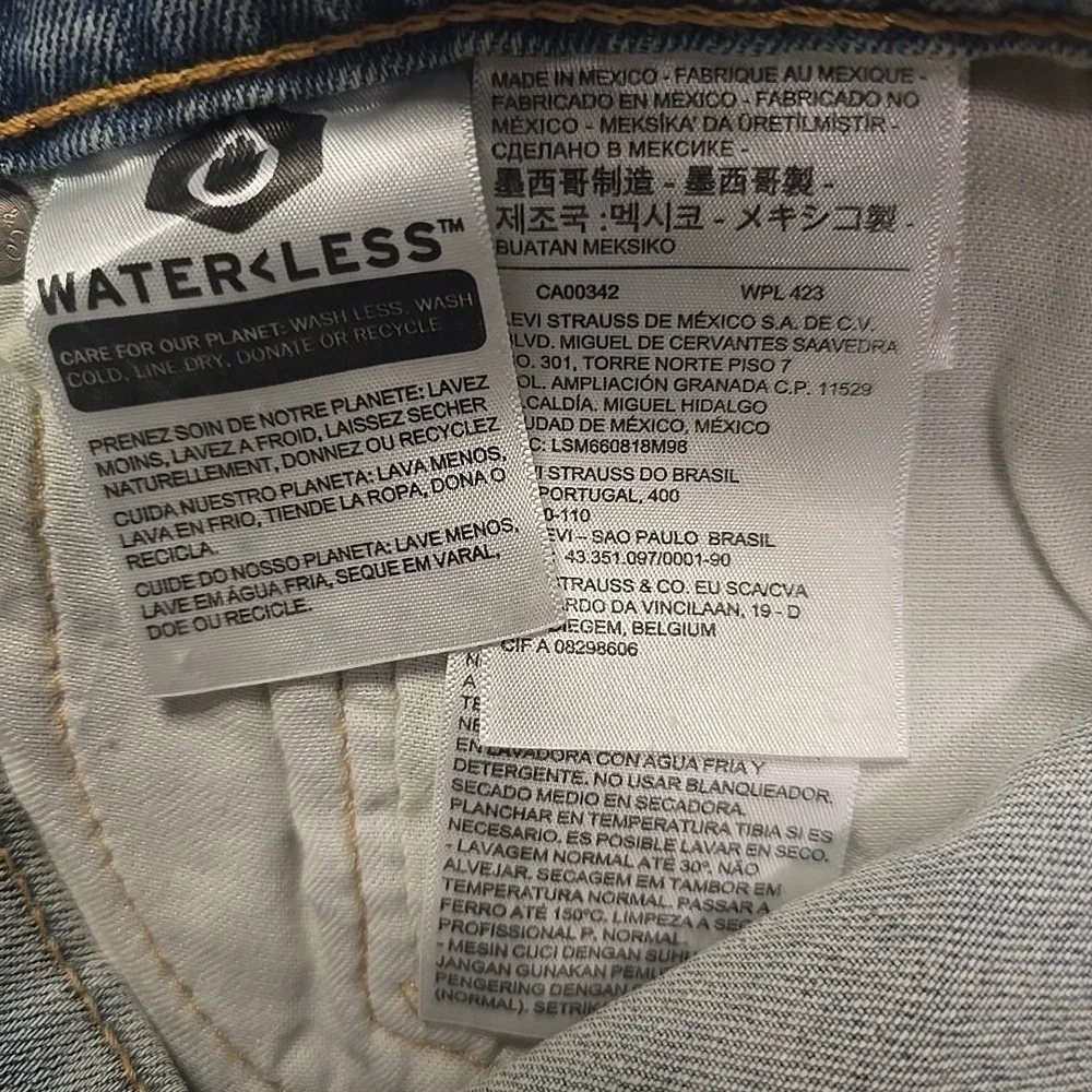 Levis‎ 505 Jeans Mens 40x30 Blue Light Wash Straight Stretch WaterLess Denim